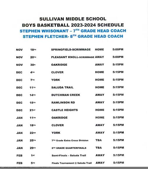 Boys Basketball Schedule